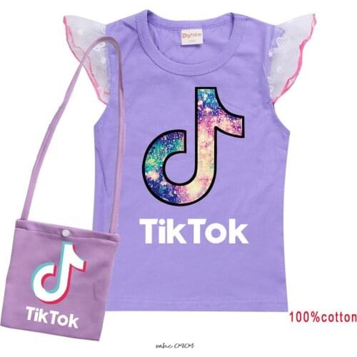 Tik Tok Summer Toddler Kids Short Sleeve T-shirt+Bag Set Girls Clothes Childrens Tik Tok Princess Girls Bag