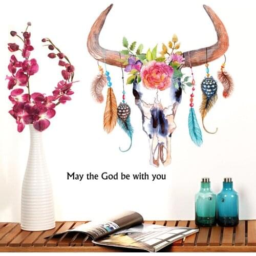 Creativity watercolour Ox horn feather wall stickers DIY Art Wall decals For Living room Bedroom Sofa Background wall Decoration