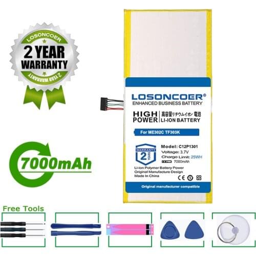 LOSONCOER Battery 7000mAh C12P1301 Laptop Battery For ASUS For MEMO PAD K00A (ME302C) MemoPad 10.1" TF303K 1B014A