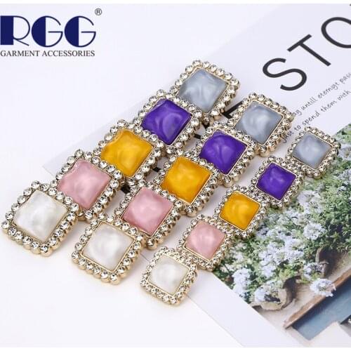 Fashionable New Style Small Fragrance Metal Button Square Diamond Color Three-dimensional Water Ripple Womens Coat Button