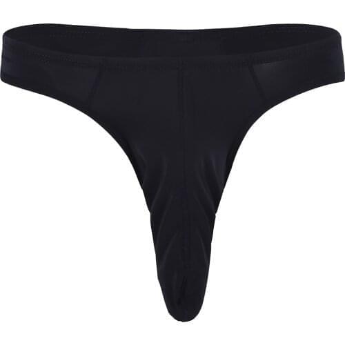 Mens Erotic Lingerie Panties Silky Long Sheath Thong Bikinis Briefs Elastic Waist Bulge Pouch T-back Sexy Underwear Underpants