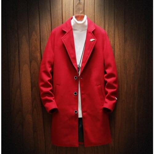 Mens Wool Blends Overcoat Lapel Collar Slim Fit Single Breasted Men Woolen Overcoat Mid-length Coats For Male Solid Casual C5