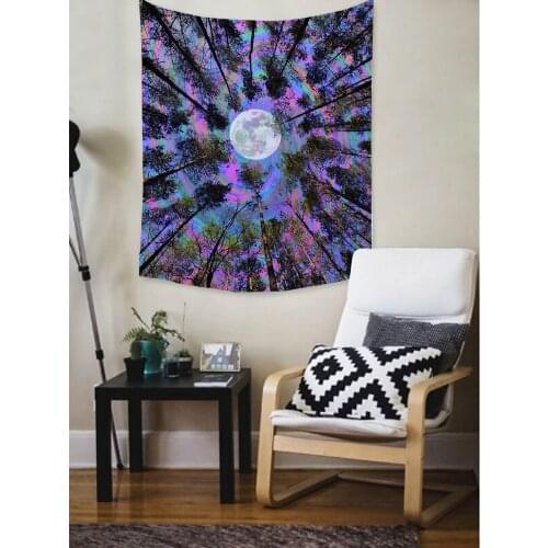 Nature Wall Tapestry Tree Forest Sky Moon Psychedelic Carpet Tapestry Tent Hippie Tree Mandala Tapiz Landscape
