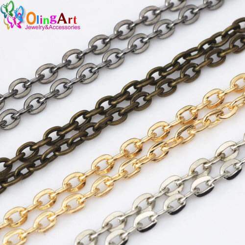 OlingArt 3M/lot 4MM Plated KC Gold/Rhodium/Gun black/bronze Color flat Oval Shape Cross Link Chains DIY Necklaces Jewelry making