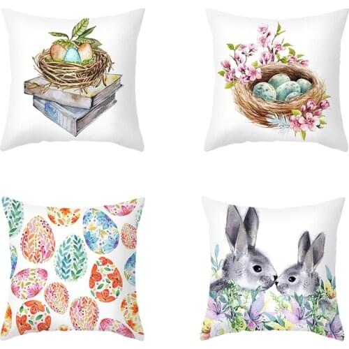 4Pcs Happy Easter Decorations For Home Rabbit Eggs Pillowcase Cushion Cover Festival Ornament Cute Bunny Easter 45X45cm-ABUX