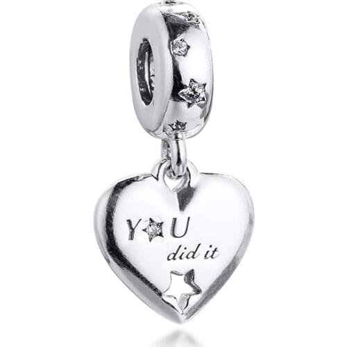 Fits Pandora Bracelet Congratulations Heart & Stars Dangle Charm rosario 925 Sterling Silver Charms Beads for Jewelry Making