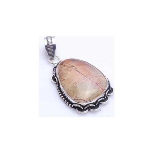 Genuine Jasper Pendant Silver Overlay over Copper , Hand made Women Jewelry gift , 53 mm P9842