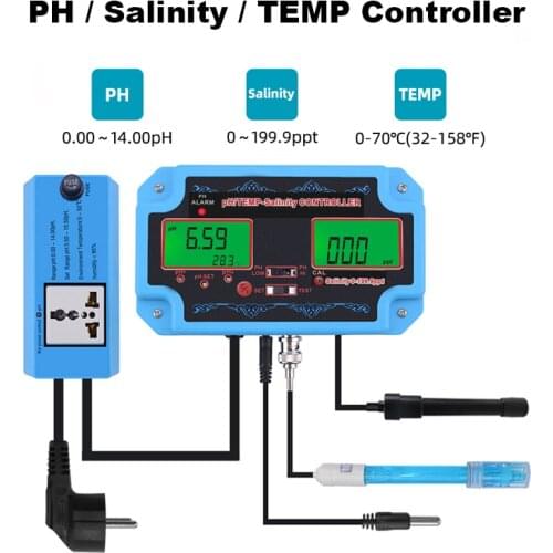 Professional PH Controller 3 in 1 PH Salinity TEMP Meter Monitor Seawater Horticulture Water Quality Tester Salimeter Acidimeter