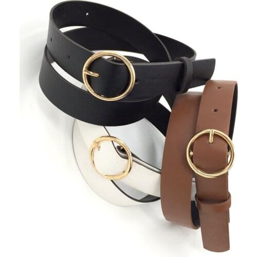 Female Fashion Round Buckle Waist Belt Metal Buckle Casual PU Leather Belt Clothes Accessories for Women
