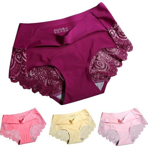 Ultra-thin Seamless Briefs Women Sexy Lace Patchwork Strenchty Cotton Briefs Panties Sexy Underwear Women ropa interior femenina