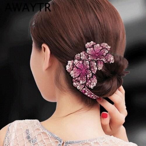 AWAYTR Rhinestone Hair Claws for Women Flower Hair Clip Barrettes Crab Hair Clamps Ponytail Holder Hairpin Band Hair Accessories