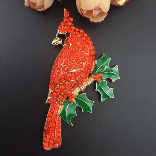 Womens Golden Tone orange Rhinestones Tropical Parrot Cockatoo Bird Brooch Pin