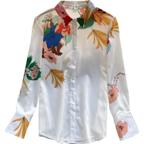 2021 Autumn Ladies New Printed Shirt Women Fashion Loose White Lapel Long Sleeve Temperament Shirt