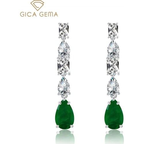 GICA GEMA High Quality 925 Stelring Silver Drop Earrings 10*16mm Paraiba Emerald Gems Earrings For Women Wedding Jewelry Gifts