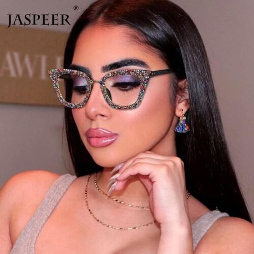 Diamond Cat Eye Glasses Frame Silver Gold Glitter Handmade Vintage Eye Glasses Retro Female Brand Designer Eyeglasses