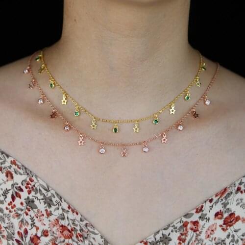 2021 New Arrived Minimal Delicate Hollow Star Drop Charm Gift Women Fashion Green Clear Cz Choker Necklace Jewelry Wholesale