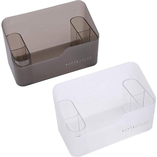 2 Set Clear Plastic Makeup Organizer, Small Countertop Makeup Holder for Bedroom, Bathroom Vanity, Grey & White(6 PCS)
