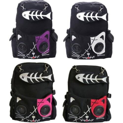 2021 Fish Bone Backpack for Cat Girl Backpack Students Canvas Bag Women Rusksack
