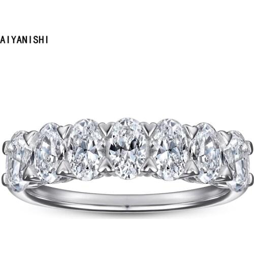AIYANISHI 925 Sterling Silver Band Ring for Women 7 Stones Oval Band Ring Shiny Office Lady Versatile Finger Band Ring for Women