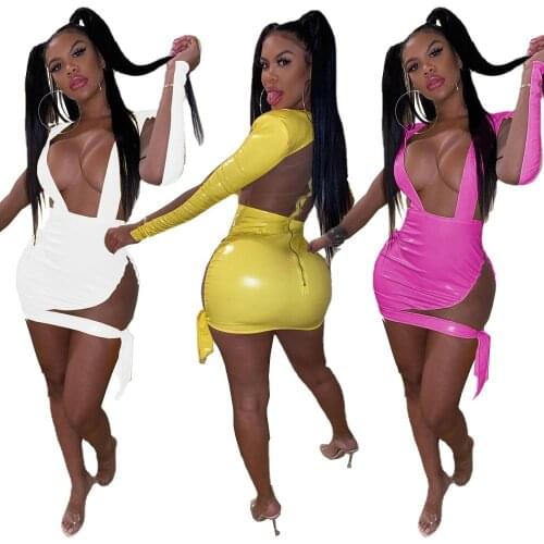 B9293 wholesale items Party Club Sexy Deep V-Neck Casual Dresses Navel Hollow Sleeveless Dress Clothing Pleated Bodycon Dress