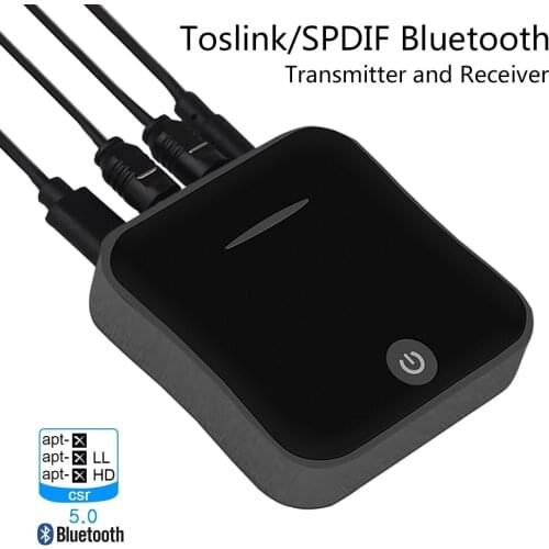 Bluetooth 5.0 Transmitter Receiver Wireless aptX HD Low Latency Audio 3.5mm Aux/RCA&Optical Adapter