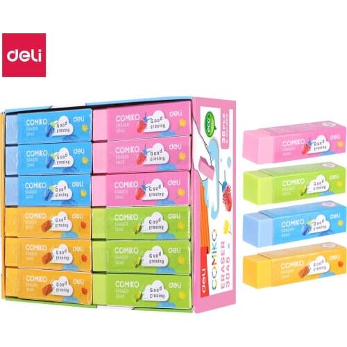 Deli Kawaii Cartoon Stationery Rectangle Pencil Rubber Eraser Student Prizes Gift Solid Color Soft Eraser School Supply
