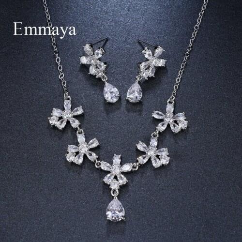 Emmaya Brand New Snowflake Cubic Zircon Water Drop Pendant Crystal Earrings Necklace Set For Women Elegance Bride Jewelry Gift