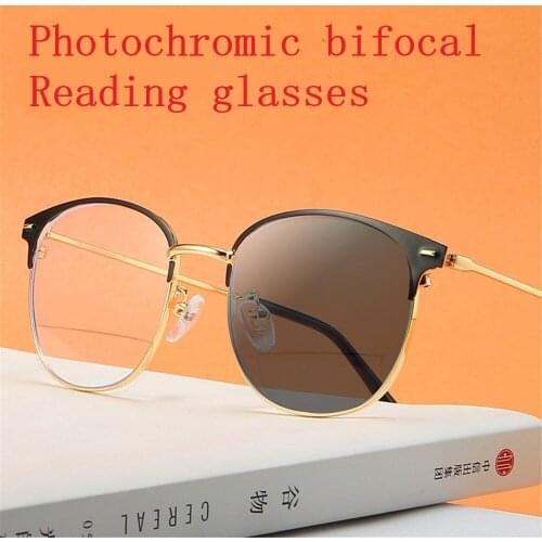 Photochromic Bifocals Sunglasses Magnifier For Women Men Alloy Oversize Round Frame Look Near Far Sun Reader NX