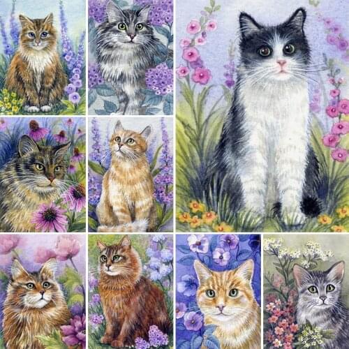 5D DIY Diamond Painting Animlas Cat Flowers Cross Stitch Kit Full Drill Embroidery Mosaic Art Picture of Rhinestones Home Decor