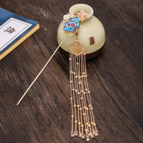 Chinese Ethnic Style Hanfu Retro Metal Headdress Hairpin Full Set Of Tassels Antique Hair Accessories Ladies Wedding Jewelry