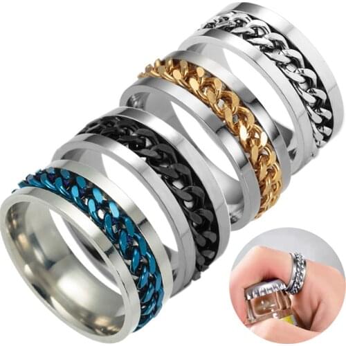 Stainless Steel Ring Can Turn the Chain to Open Beer Artifact Fashion Simple Heterosexual ring Casual Men and Women Jewelry