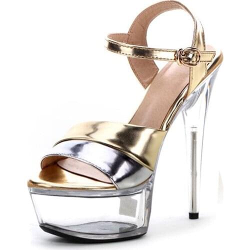 Hot-selling 2016 womens shoes fashion sexy gold/silver shoes star shoes 15cm ultra high heels crystal sandals