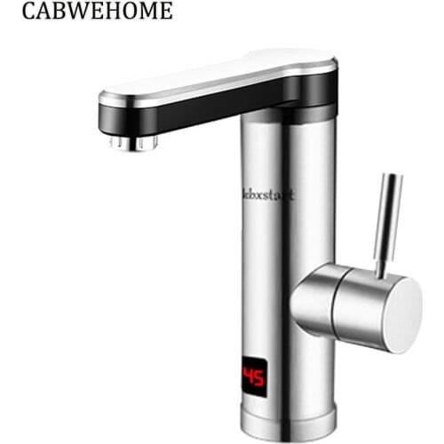 CABWEHOME Instant Electric Faucet Digital Display Kitchen Tap Hot Water Heater 304 Stainless Steel 3000W without Water Tank
