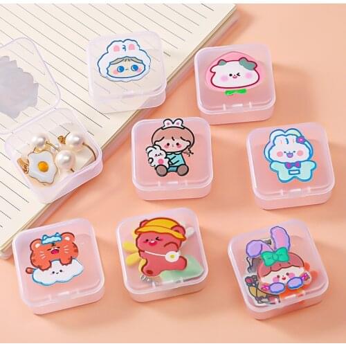 Cute Mini Storage Box Ins Transparent Stationary Organizer Box for Jewelry Clips Earplug Desktop Organizer Medicine Box Holder