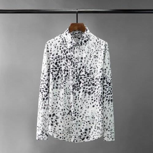 Minglu Cotton Long Sleeve Mens Shirts High Quality Leopard Printed Casual Mens Dress Shirts Fashion Slim Fit Party Male Shirts