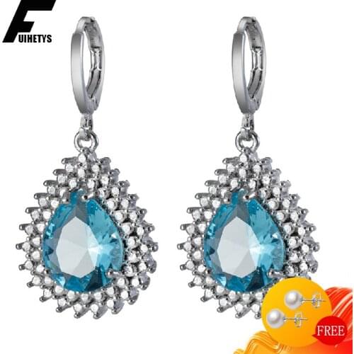 Trendy Silver 925 Jewelry Earrings Water Drop Shape Sapphire Gemstone Earrings for Women Wedding Engagement Party Gift Ornaments