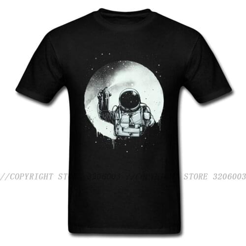 Astronaut Men T-shirts Paint The Moon Tshirt Cosie T Shirt Personalized Tops Black Tees Creative Design Clothes Cotton Fabric