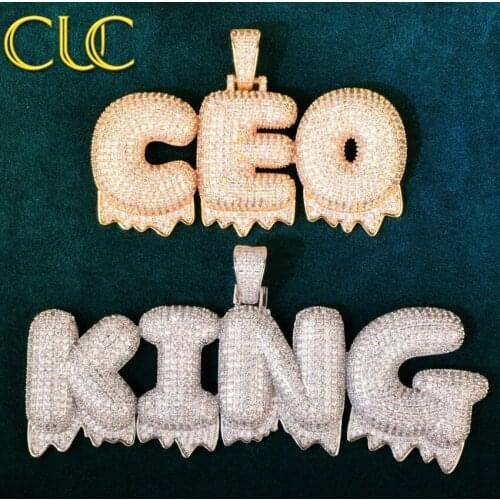 Custom Dripping Bubble Letter Name Necklaces & Pendant For Men Gold Silver Color Cubic Zircon Hip Hop Jewelry
