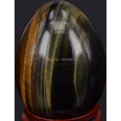 34x44MM Natural Gemstone Blue&Yellow Tiger Eye Sphere Egg Healing Reiki Crafts Stone Massage Finger Exercise