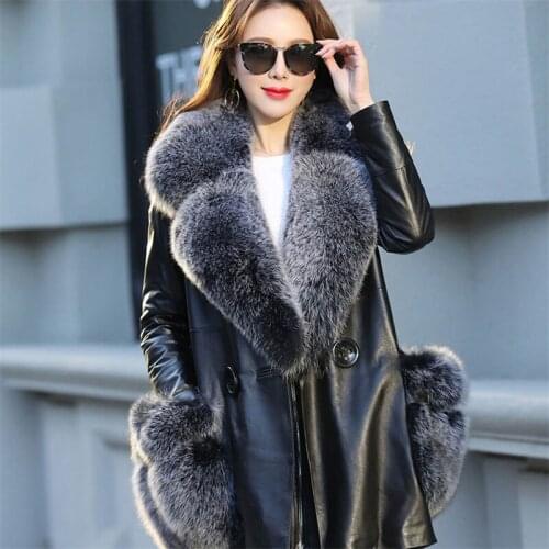 Faux Fur Coat Women Winter Female Pu Leather Jackets Large Size Faux Fox Fur Overcoat Solf Leather Coat Plus Size S-7XL Y677