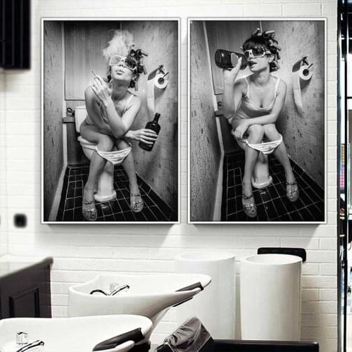 Sexy Girl Women Drinking Smoking Black White Canvas Posters Prints Wall Art Painting Decorative Picture Modern Home Decoration