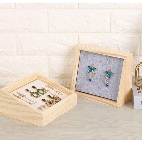 Portable Wood Flat Collect Jewelry Box Ring Display Tray Organizer Gift Box Storage Organizer Holder for Wedding Shop and Home