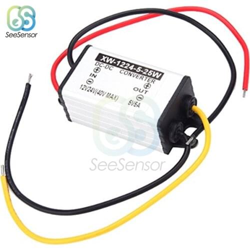 12V 24V to 5V 5A Voltage Converter Waterproof Power Supply Module DC DC Buck Converters Step-down Module for Car