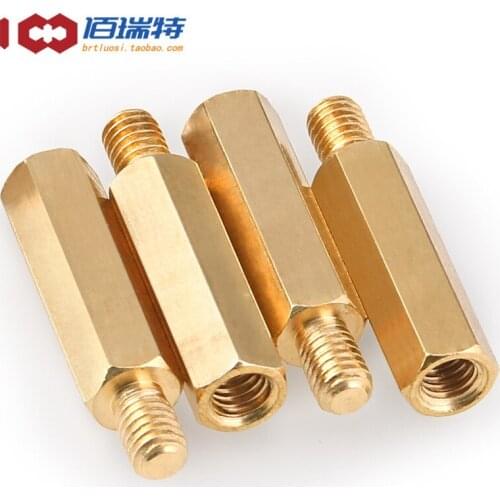 Hex-corner copper column M2M2.5 single-head Brass stud chassis board screw hexagon isolation column 50Pcs