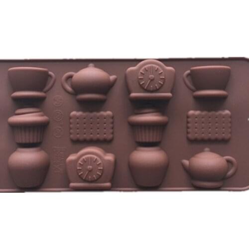 Silicone Fondant Jello Mold DIY Chocolate Cake Decoration Mold 3D Teapot Alarm Clock Cup Shape High Temperature Resistance QY98