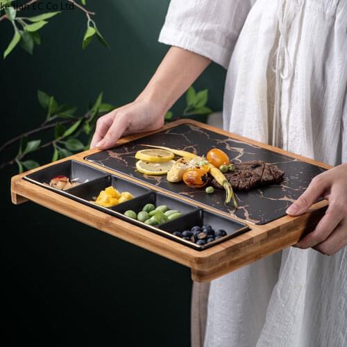 Nordic Restaurant Pizza Snack Plate Rectangular Ceramic Plate Creative Marble Gold Western Plate with Snack Plate Steak Plate