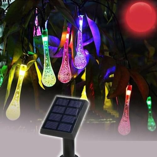 Solar Led String Lamps Garland Christmas Holiday Lights for Wedding Garden Party Decoration Water Droplets Type 50LED 7 Meters