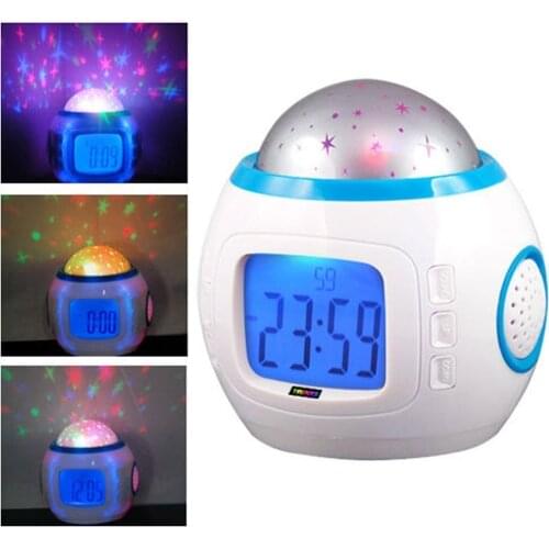 LED Digital Alarm Clock Starry Star Glowing Alarm Clock For Children Baby Room Calendar Thermometer Night Light Projector