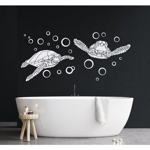 Sea Turtles with Bubbles Wall Decal Sea Animal Bathroom Wall Sticker Vinyl Waterproof Home Bathroom Decoration Accessories X308
