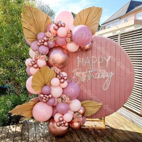 82Pc Birthday Balloons Set Retro Dust Pink Arch Garland Kit Rose Gold Chrome Ballons Party Decorations Wedding Baby Shower Globo